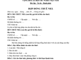 MẪU HỢP ĐỒNG THUÊ NHÀ ĐƠN GIẢN